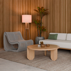 Торшер Elegante из дуба в интерьере гостиной стиля Japandi