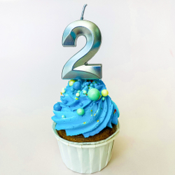 Свечи для торта, цифра 2 (серебро, 5 см)