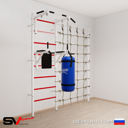 Шведская стенка Sv Sport усиленная 60310 (Турник стандарт/Брусья/Цепь/Мешок 15кг/Канатный лаз)