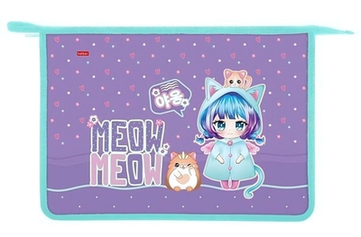 Папка для тетрадей А4ф 2 отделения пластиковая на молнии "Девочка-кошка" (Хатбер)