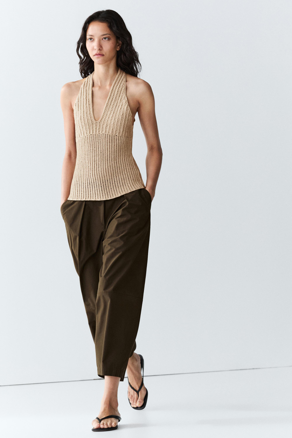 Massimo Dutti Хлопковый топ кроше, бежевый