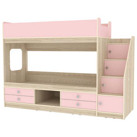 Двухъярусная кровать КарИВи Л-Д606.3 80х190 Дуб Сонома Розовый