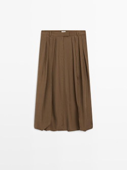 Massimo Dutti Юбка миди из 100% шелка со сборками - STUDIO, карамельный