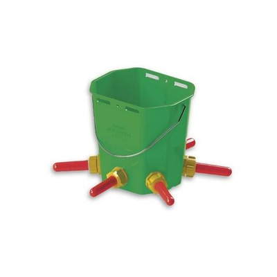 Ведро для поения телят с сосками и клапанами по 5 шт., цвет зеленый, 10 л