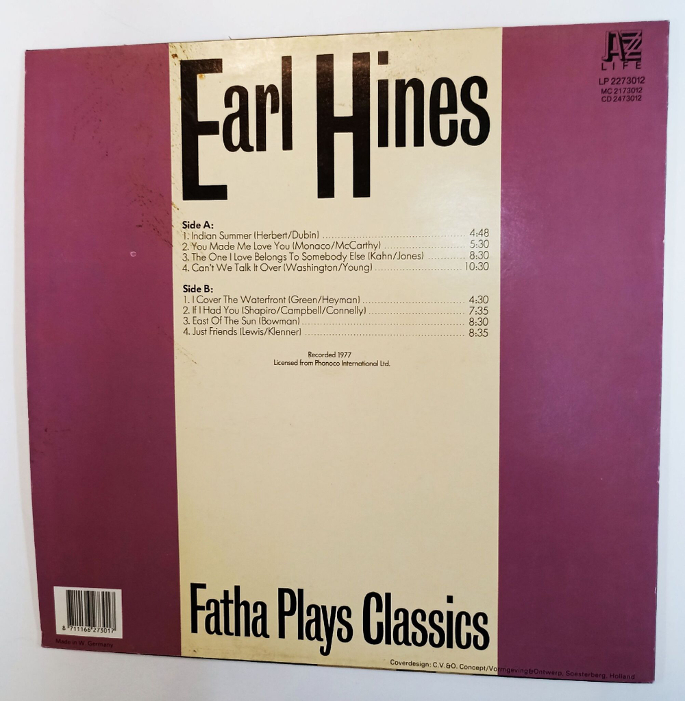 Винтажная виниловая пластинка LP Earl Hines Fatha Plays Classics (Germany)