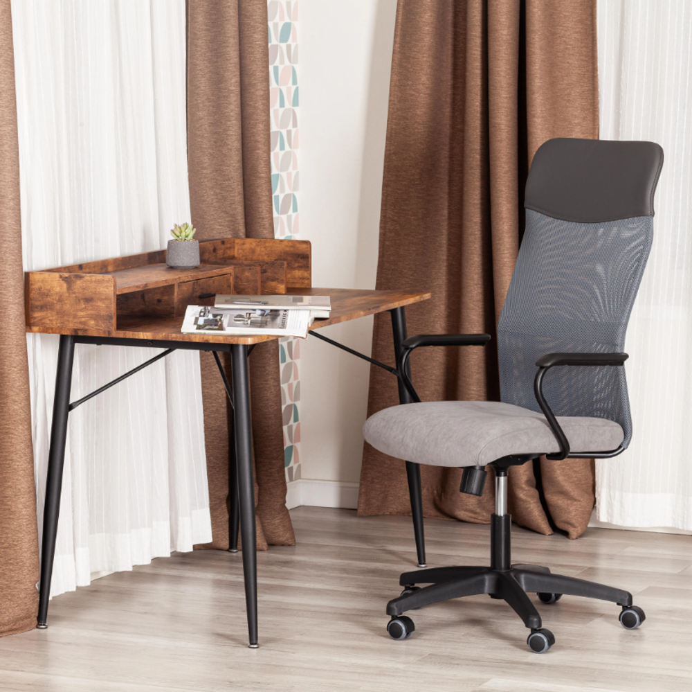 Practic (Tetchair) Кресло (МП) офисное (флок/кожзам серый/металлик)