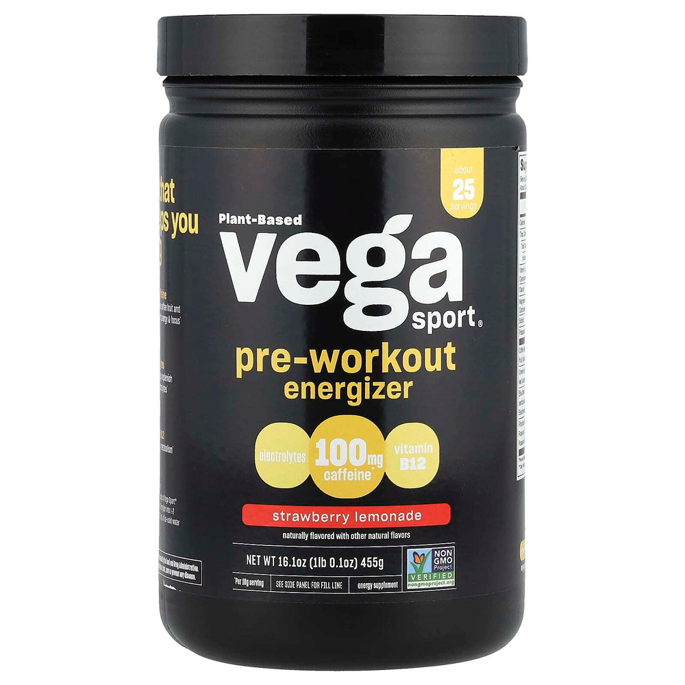 Vega, Sport, предтренировочный комплекс на растительной основе, клубничный лимонад, 455 г (1 фунт 0,1 унции)
