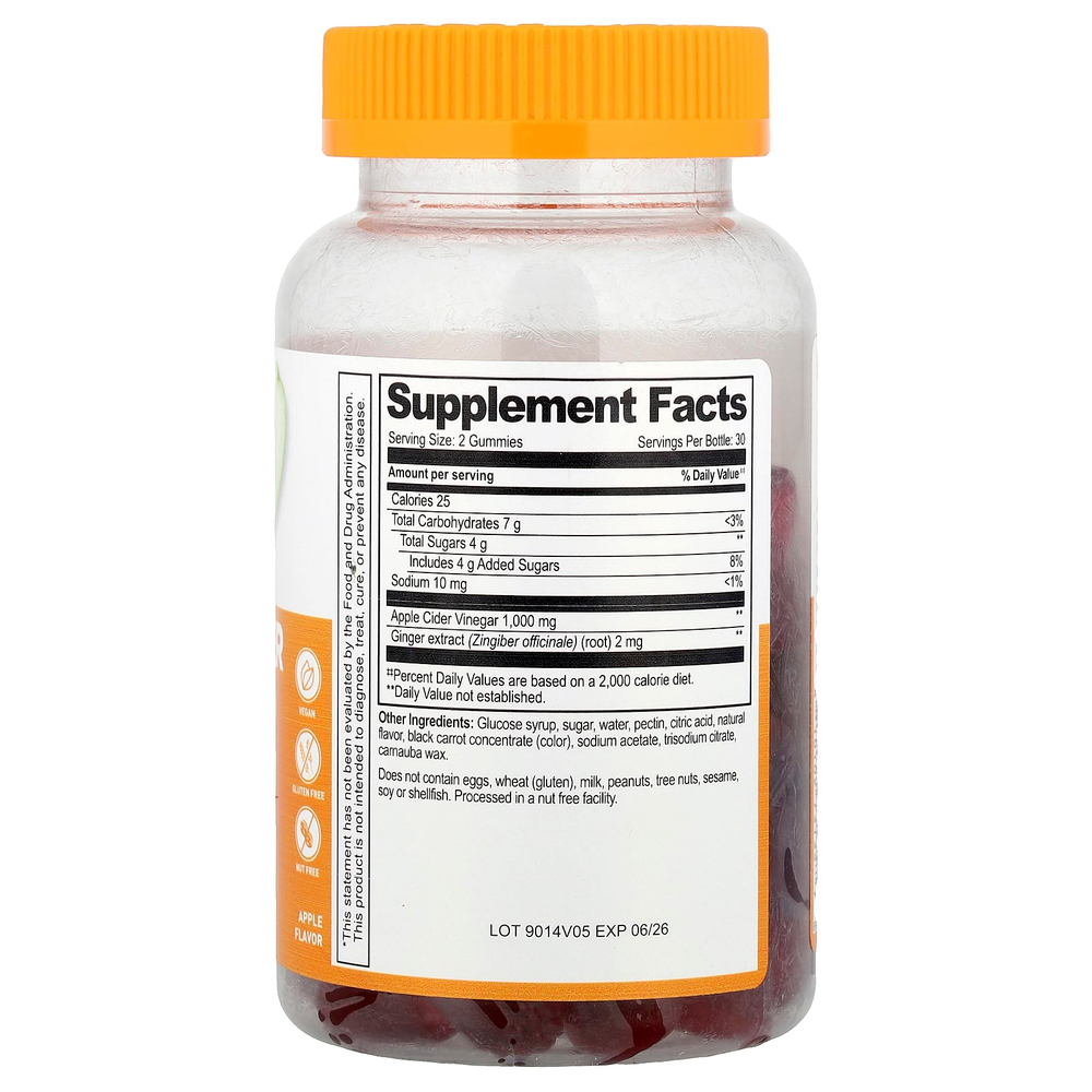 Lifeable, Жевательные мармеладки с яблочным уксусом, яблоко, 60 шт.