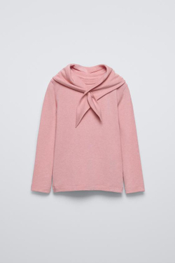 ZARA ЛОНГСЛИВ ИЗ СМЕСОВОЙ ШЕРСТИ С ШАРФОМ, РОЗОВЫЙ