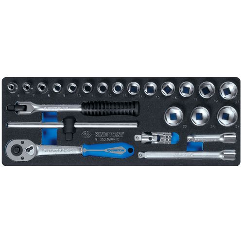 KING TONY (9-3523MRV10) Набор торцевых головок 3/8" с принадлежностями, ложемент, 23 предмета