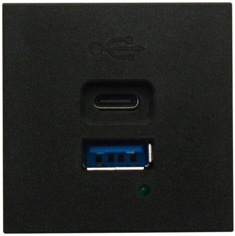 USB зарядное устройство,  3A ,  65W,  Type A + C,  2 мод.,  черн. матовая (45х45мм)