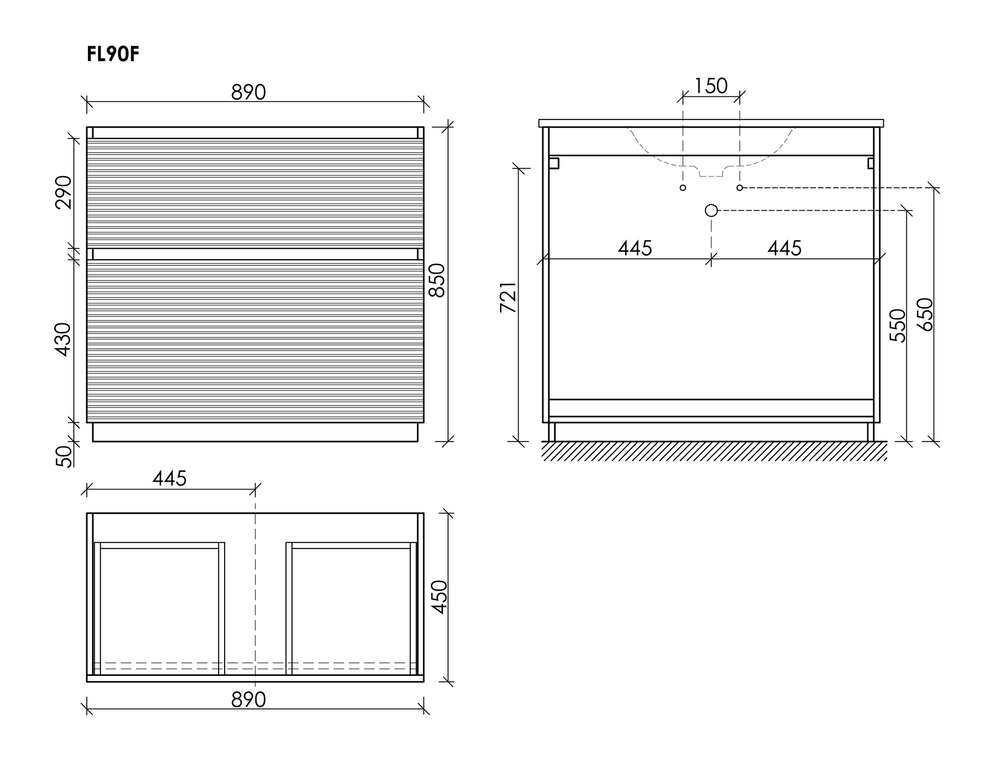 Тумба напольная SANCOS Folk Floor 890х445х850, c двумя ящиками оснащенными доводчиками, Grey soft, арт.FL90FGS