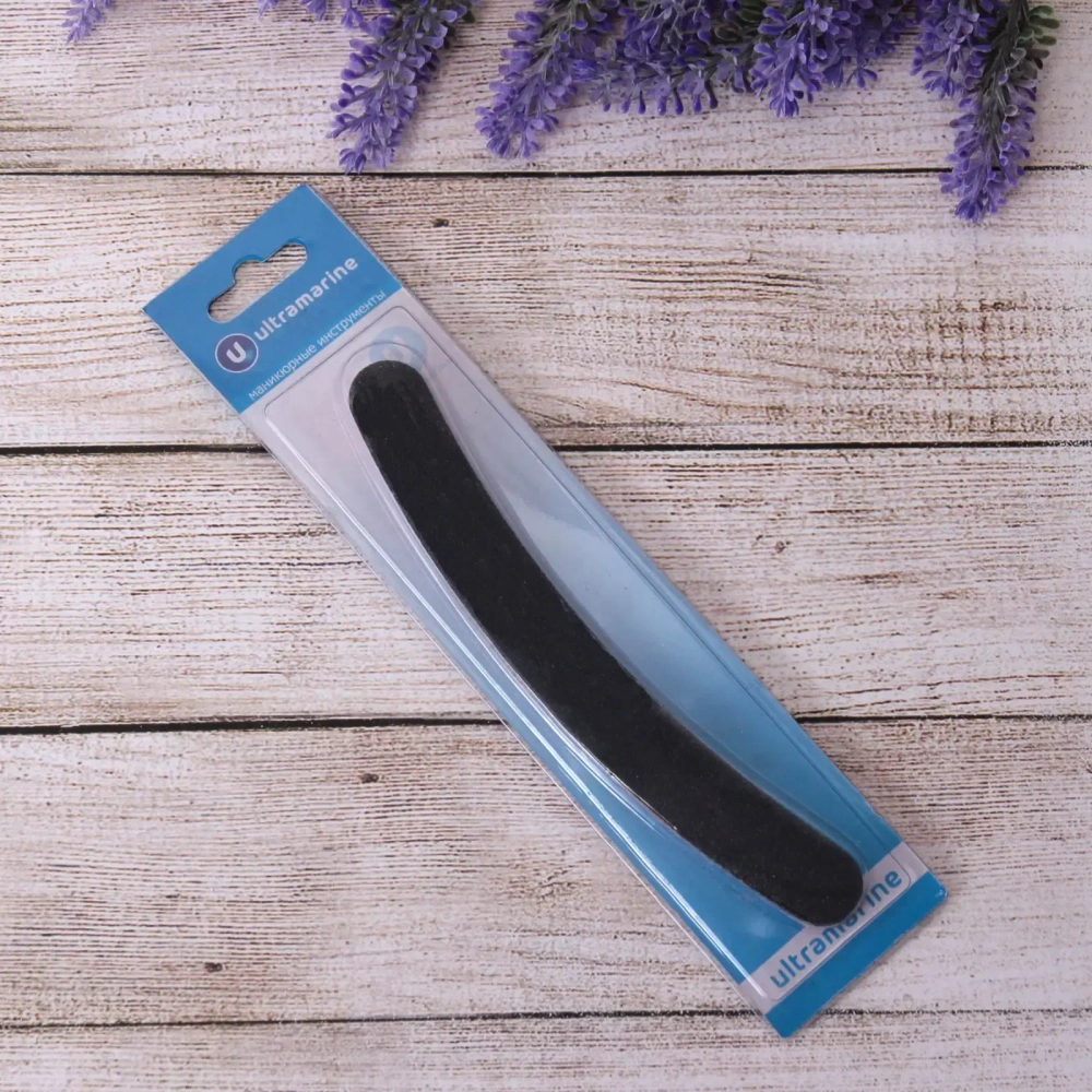 Пилка для ногтей наждачная на блистере бумеранг «Ultramarine», цвет черный,18*2см✦