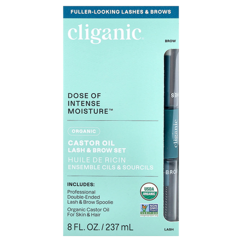 Cliganic, Dose of Intense Moisture™, набор для ухода за ресницами и бровями с органическим касторовым маслом, 237 мл (8 жидк. унций)