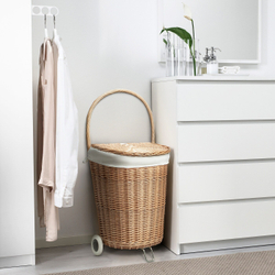 IKEA TOLKNING  (ИКЕА ТОЛКНИНГ)  -  Корзина для белья на колесиках, ива ручной работы, 31 л