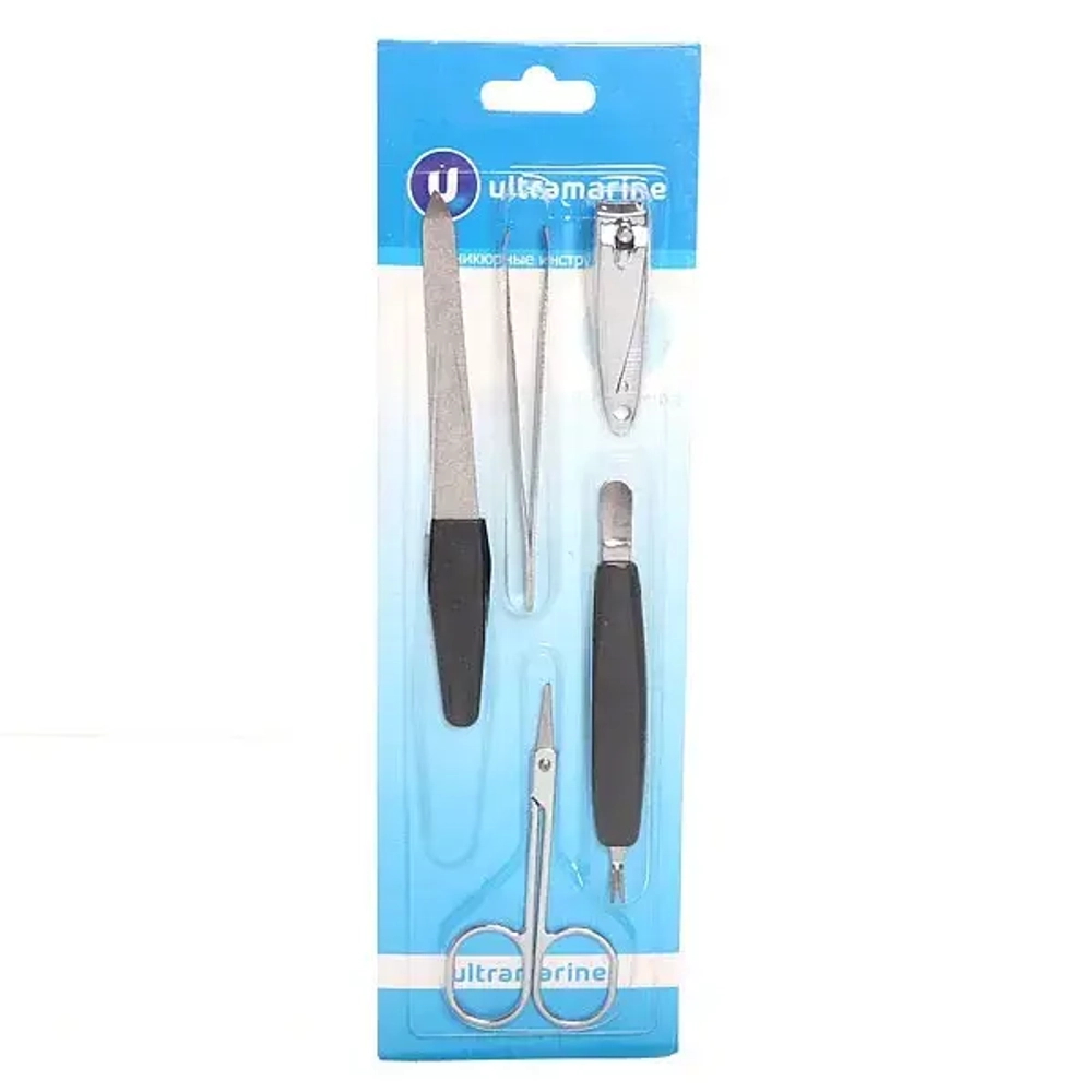 Маникюрный набор на блистере, 5 предметов «Ultramarine» (пилка металлическая, ножницы, пинцет, триммер и кусачки)
