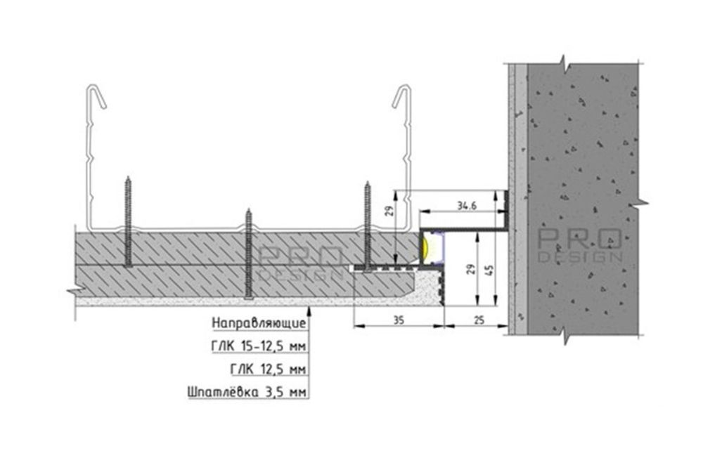 Парящий потолочный профиль Pro Design Gipps 602 черный, 2700x60x45 мм