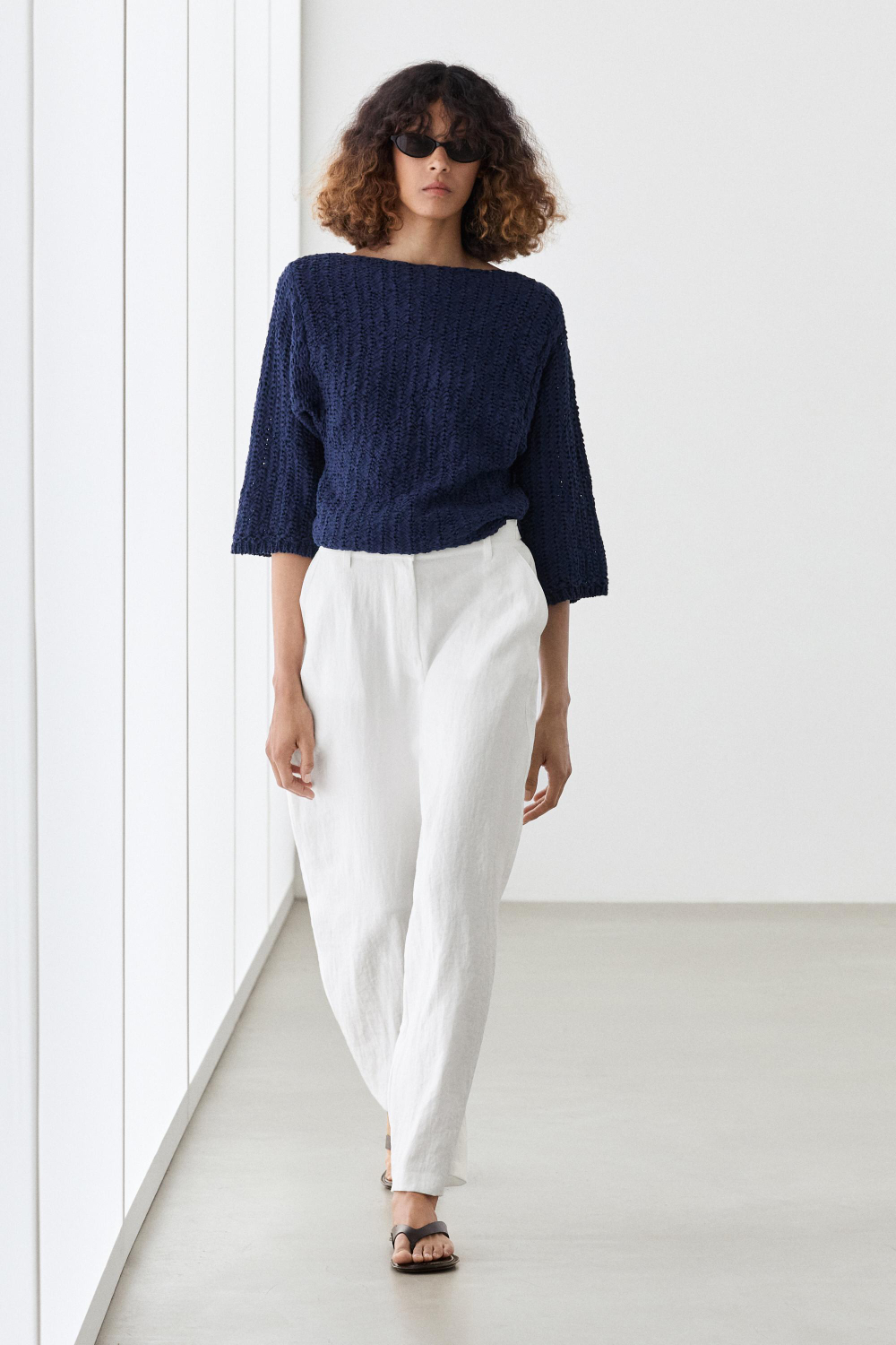 Massimo Dutti Струящиеся брюки с пряжками, белый