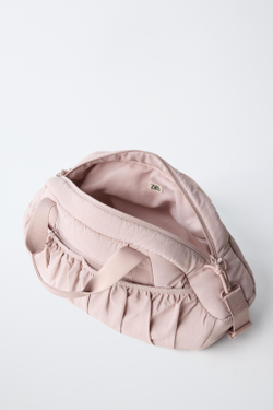 ZARA СТЕГАНАЯ СУМКА-БОУЛИНГ СО СБОРКАМИ, РОЗОВЫЙ