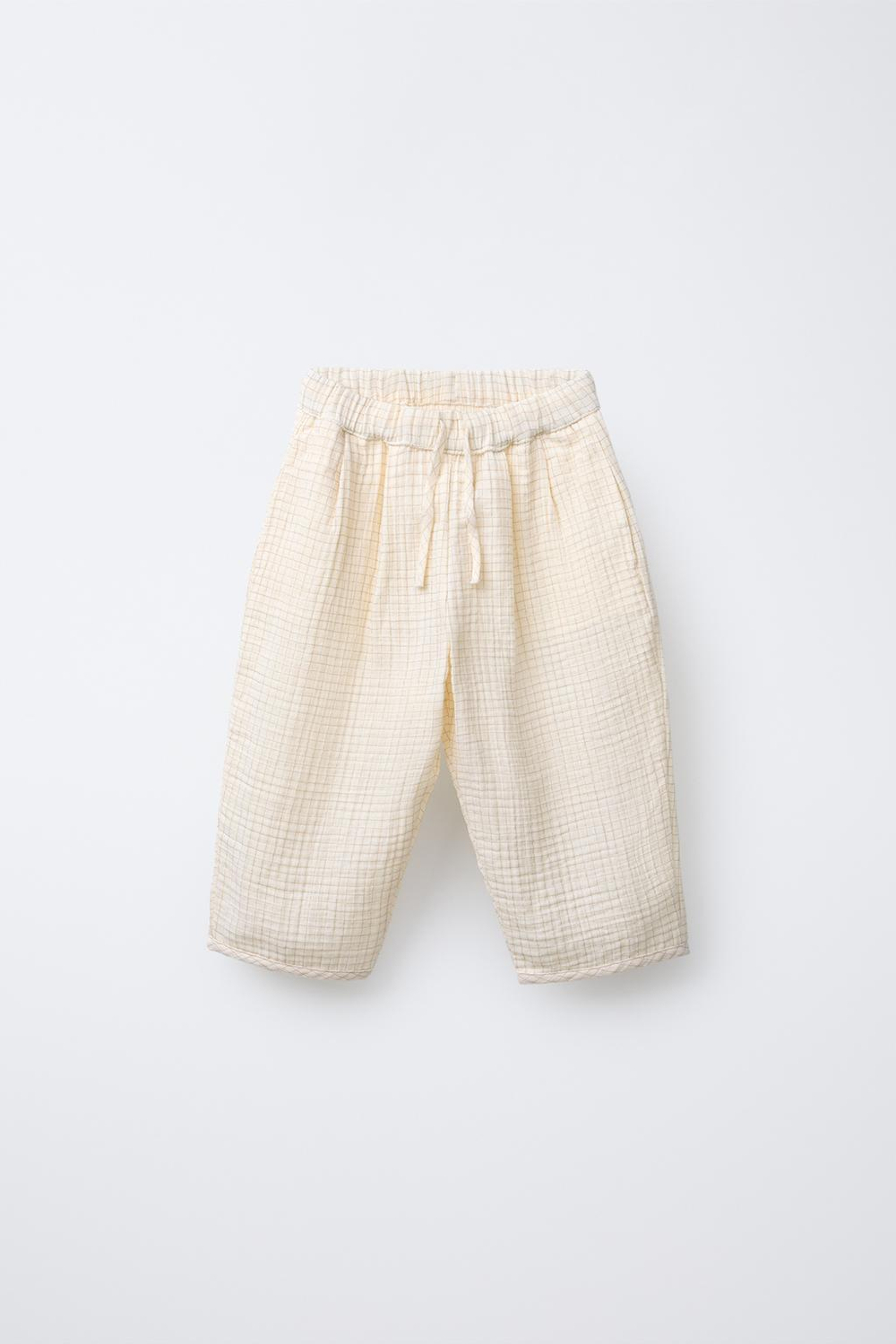 ZARA БРЮКИ BAGGY ИЗ РЕЛЬЕФНОЙ ТКАНИ В КЛЕТКУ, ЭКРЮ