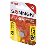 батарейка литиевая CR1220 1 шт. "таблетка дисковая кнопочная" SONNEN Lithium в блистере (40 штук в упаковке)