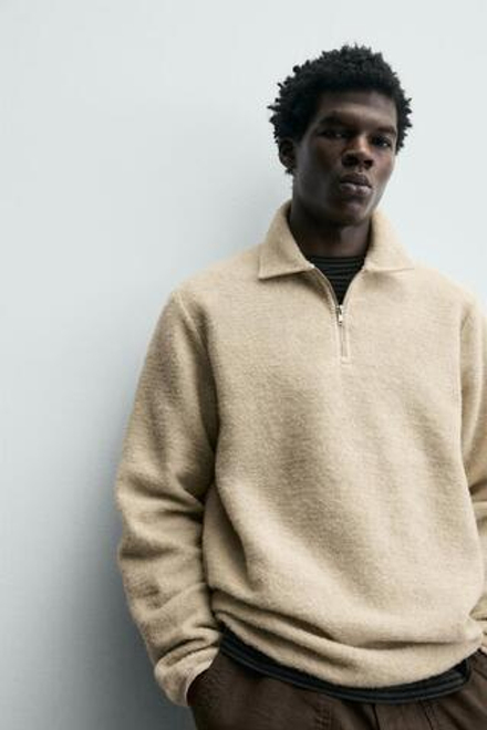 ZARA ТОЛСТОВКА С ВОРОТНИКОМ НА МОЛНИИ, ЭКРЮ