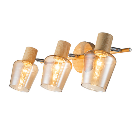 Настенный светильник 3x40Вт E14, металл/стекло, дерево