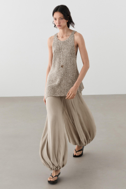 Massimo Dutti Шаровары с широким поясом, серый/натуральный