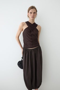 Massimo Dutti Топ из смесового льна на запáхе, коричневый