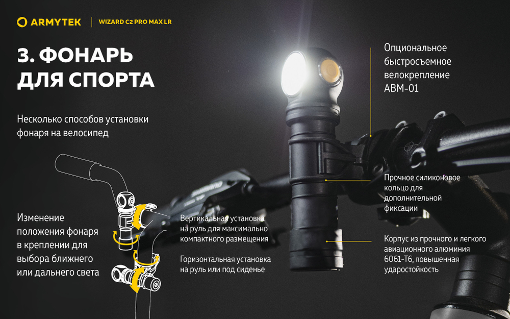 Мультифонарь налобный Armytek F06702W Wizard C2 Pro Max Magnet USB LR (теплый свет)