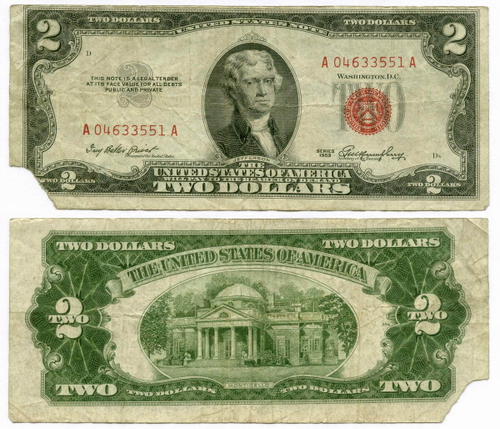 Банкнота США 2 доллара 1953 A 04633551 A. G