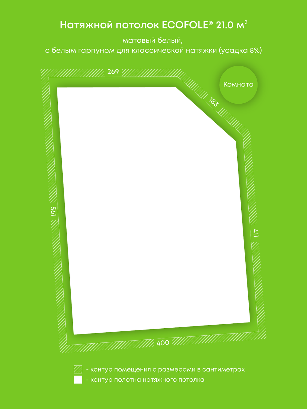 Матовый натяжной потолок 21 м2