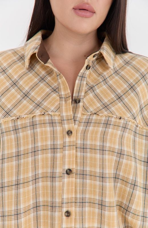 Рубашка с необработанным краем в клетку, желтый