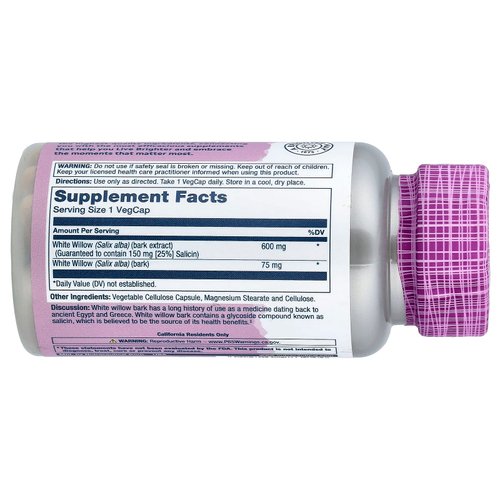 Solaray, Vital Extracts, белая ива, 60 вегетарианских капсул