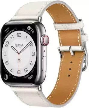 Умные часы Apple Watch Hermès Series 9 41 мм Steel Case , Silver/Blanc Swift Leather Single Tour