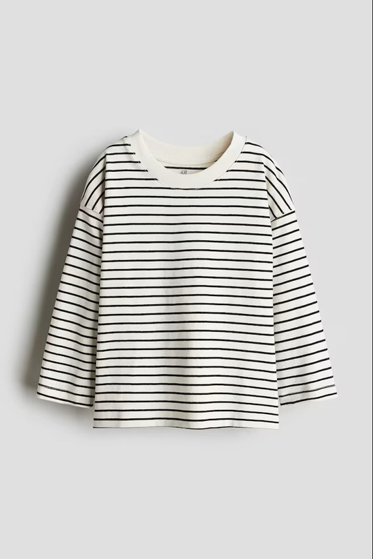 H&M Футболка из хлопка с длинными рукавами, кремовый