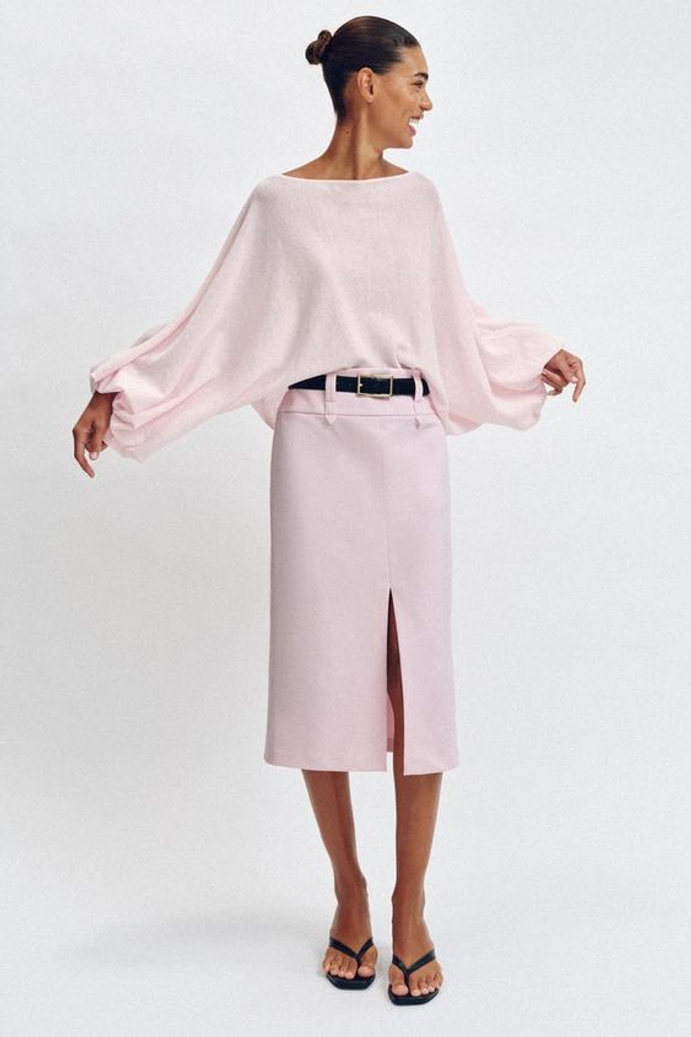ZARA ЮБКА-КАРАНДАШ МИДИ С РЕМНЕМ, РОЗОВЫЙ