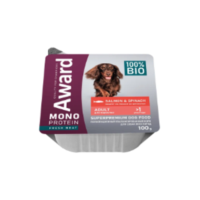 Влажный корм AWARD Monoprotein для взрослых собак паштет из лосося со шпинатом 100г - 14 шт