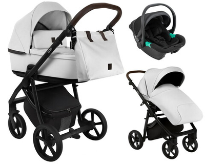 Детская коляска Roan Esso Кожа 3 в 1 с автокреслом Pituso Santiso Pro ESSK/215/1 White/Black/руч.Тем.коричневый