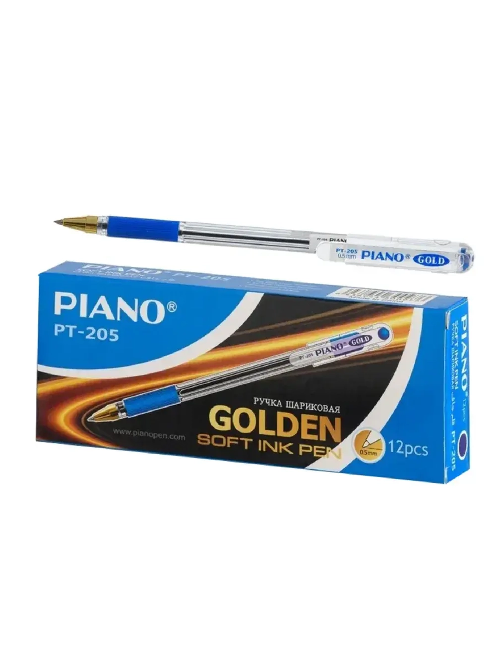 Ручка шариковая 12 шт Piаno Gold PT-205 синяя