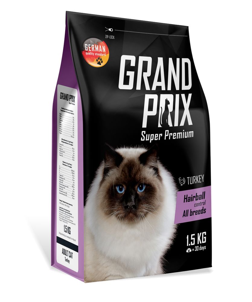 Сухой корм Grand Prix Hairball Control для кошек для выведения шерсти с индейкой 1,5 кг