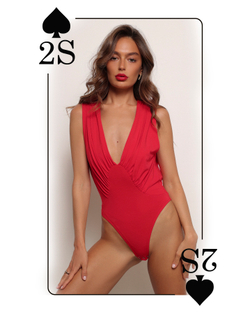 Боди с глубоким вырезом красное