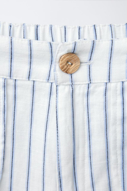 ZARA БРЮКИ ИЗ СМЕСОВОГО ЛЬНА В ПОЛОСКУ, СИНИЙ