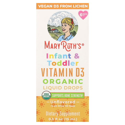 MaryRuth's, органический витамин D3 в форме капель для младенцев и малышей, от 6 месяцев, без ароматизаторов, 15 мл (0,5 жидк. унции)