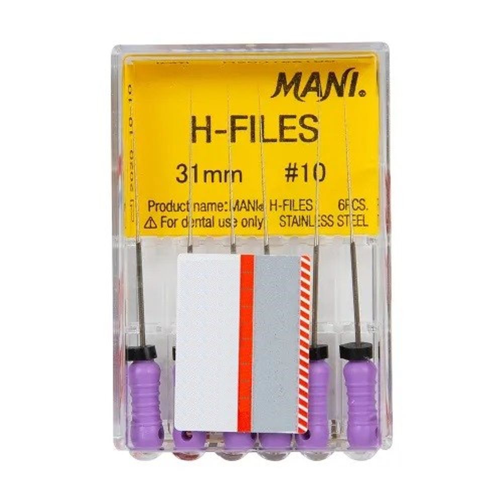 H-Files №10 (31мм) Mani Аш-Файлы (6шт.) Мани, корневой бурав ручной, эндодонтический