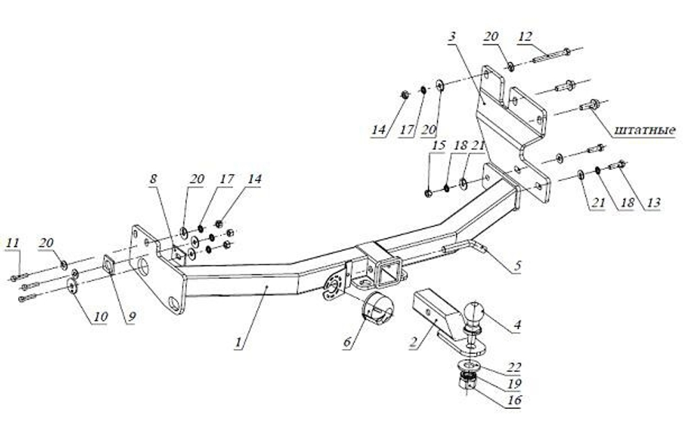 Фаркоп под квадрат для Great Wall Hover H3, 2010-2013, Бизон.FA 0643-E