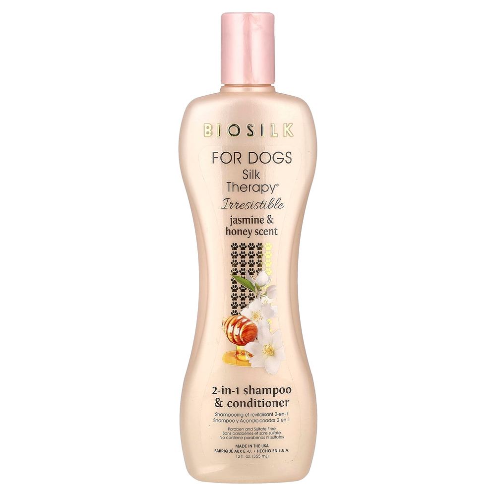 Biosilk, шелковый Therapy®, шампунь и кондиционер 2 в 1, для собак, жасмин и мед, 355 мл (12 жидк. унций)