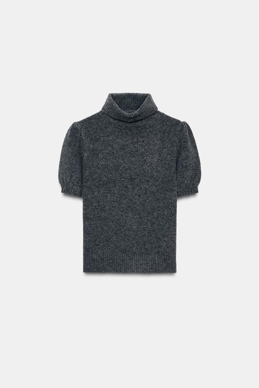 ZARA ТРИКОТАЖНЫЙ ТОП С ОБЪЕМНЫМИ РУКАВАМИ, СЕРЫЙ