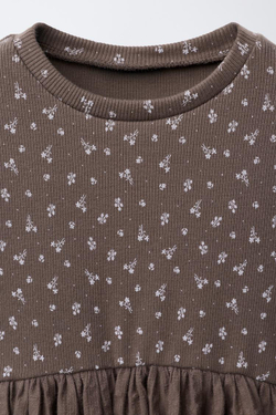 ZARA КОМБИНИРОВАННОЕ ПЛАТЬЕ В РУБЧИК С ЦВЕТОЧНЫМ ПРИНТОМ, ШОКОЛАДНЫЙ