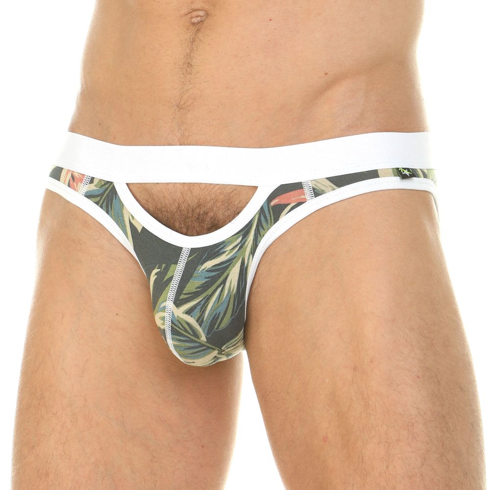 Трусы мужские брифы зеленые с вырезами спереди и сзади Van Baam 39779